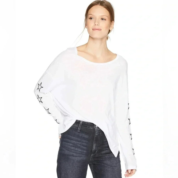 Monrow White Slouchy Long Sleeve Top Size XS Casual Lounge Grunge Rock - Picture 2 of 10